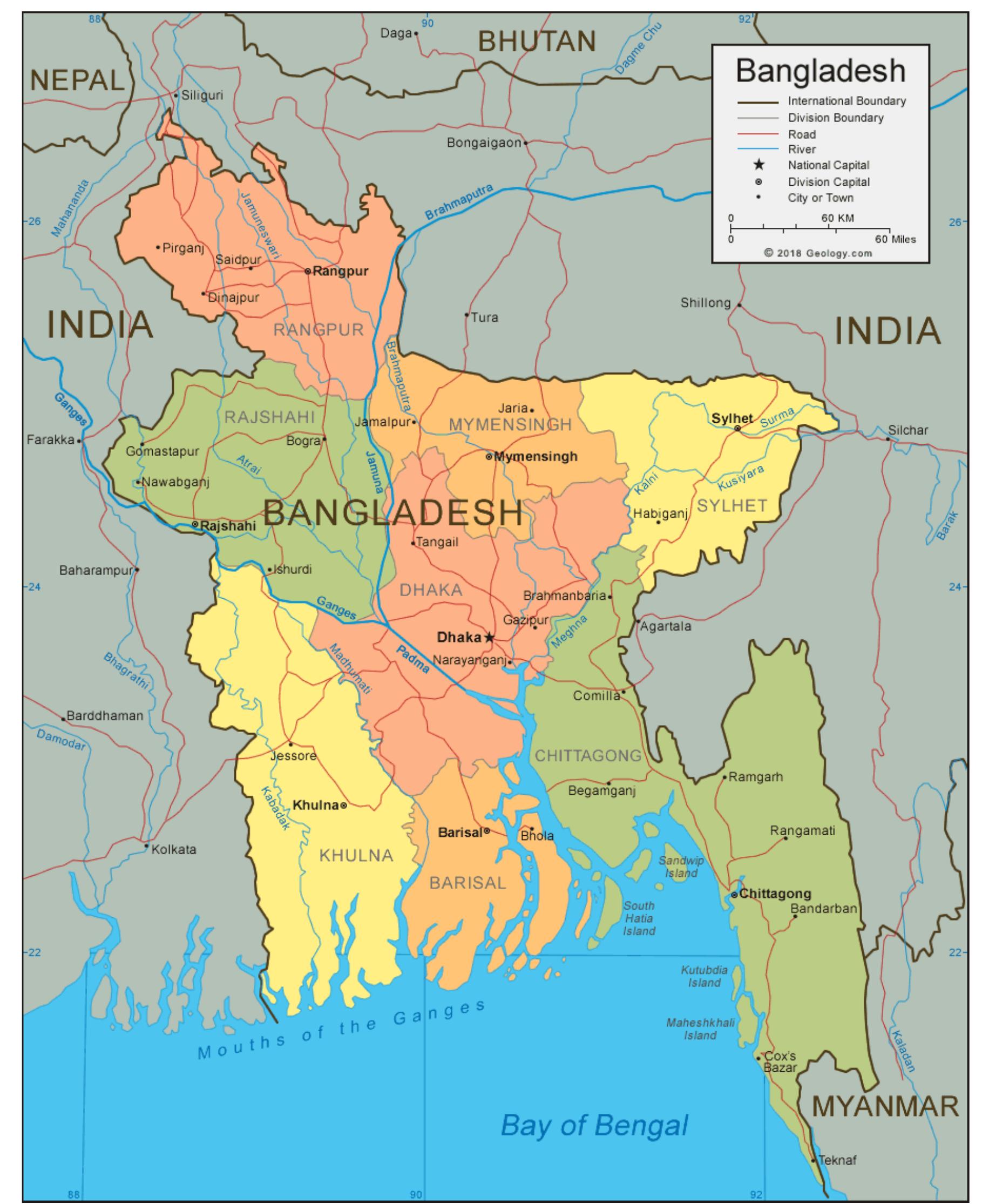 Figure 2:Administrative map of Bangladesh (Source: World Atlas). 