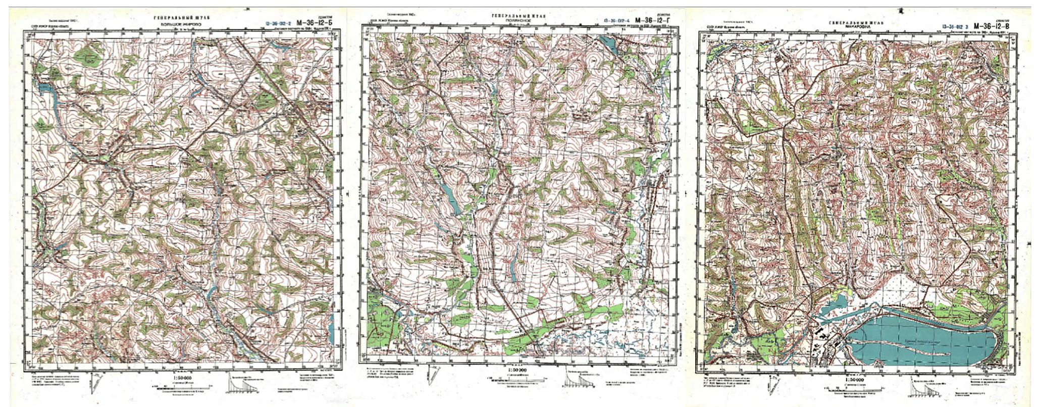 Figure 11. Sheets of soviet topographic maps for the study area  Figure 10. DEM of the Kursk region obtained as a result of the SRTM mission 