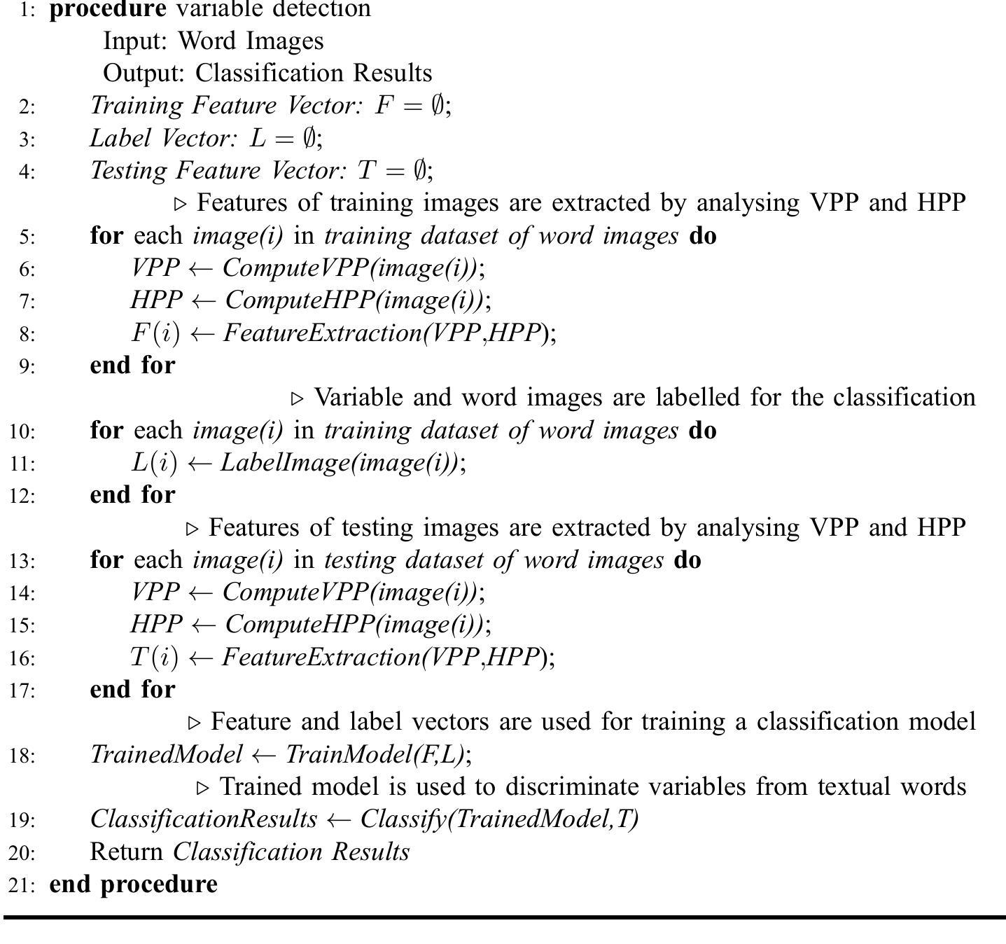 Algorithm 1 Algorithm of detecting variable from document images 