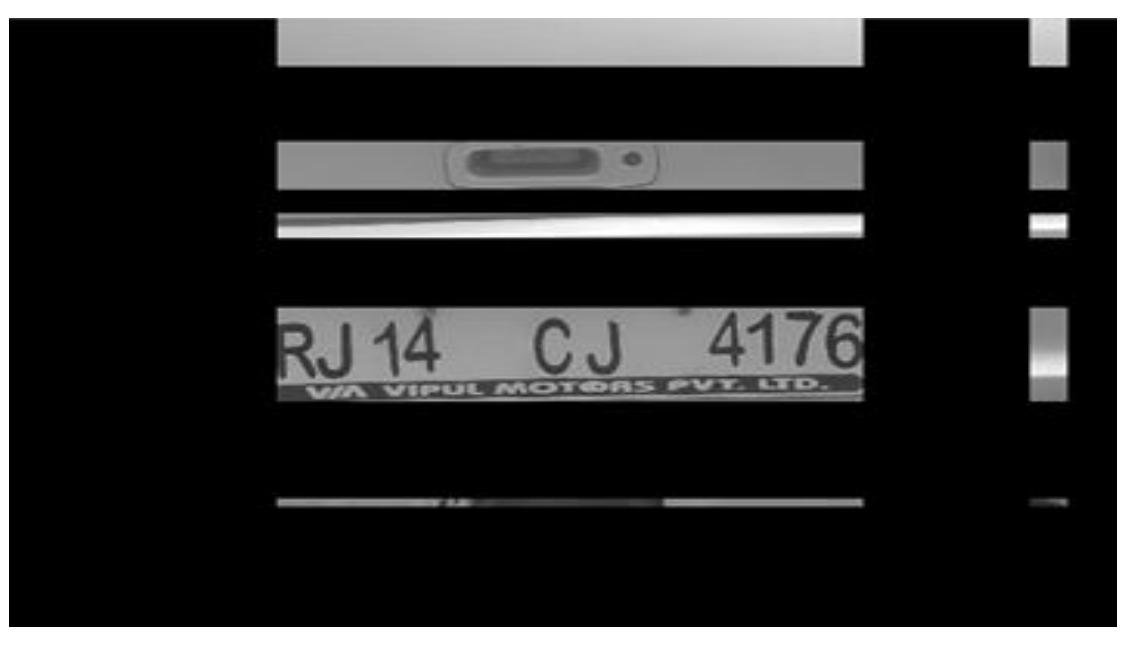 Figure7. Segmented Image  Image has been segmented. In this step all the regions which have probability of license plate has been identified and coordinates of such probable region has been stored. The following figure shows the segmented region. The segmented regions are shown in fig7. 