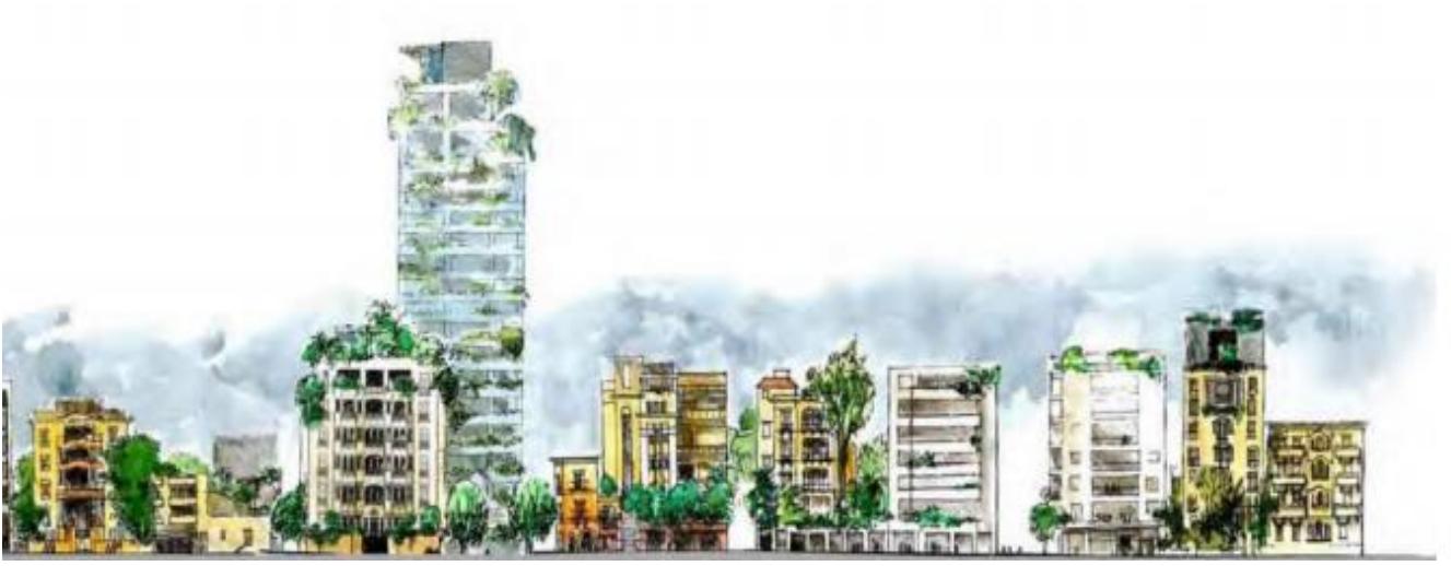 Fig.20: Hand sketch of the crowded skyline in the area of Mdawwar, (Source: Atelier des Architectes Associés). 