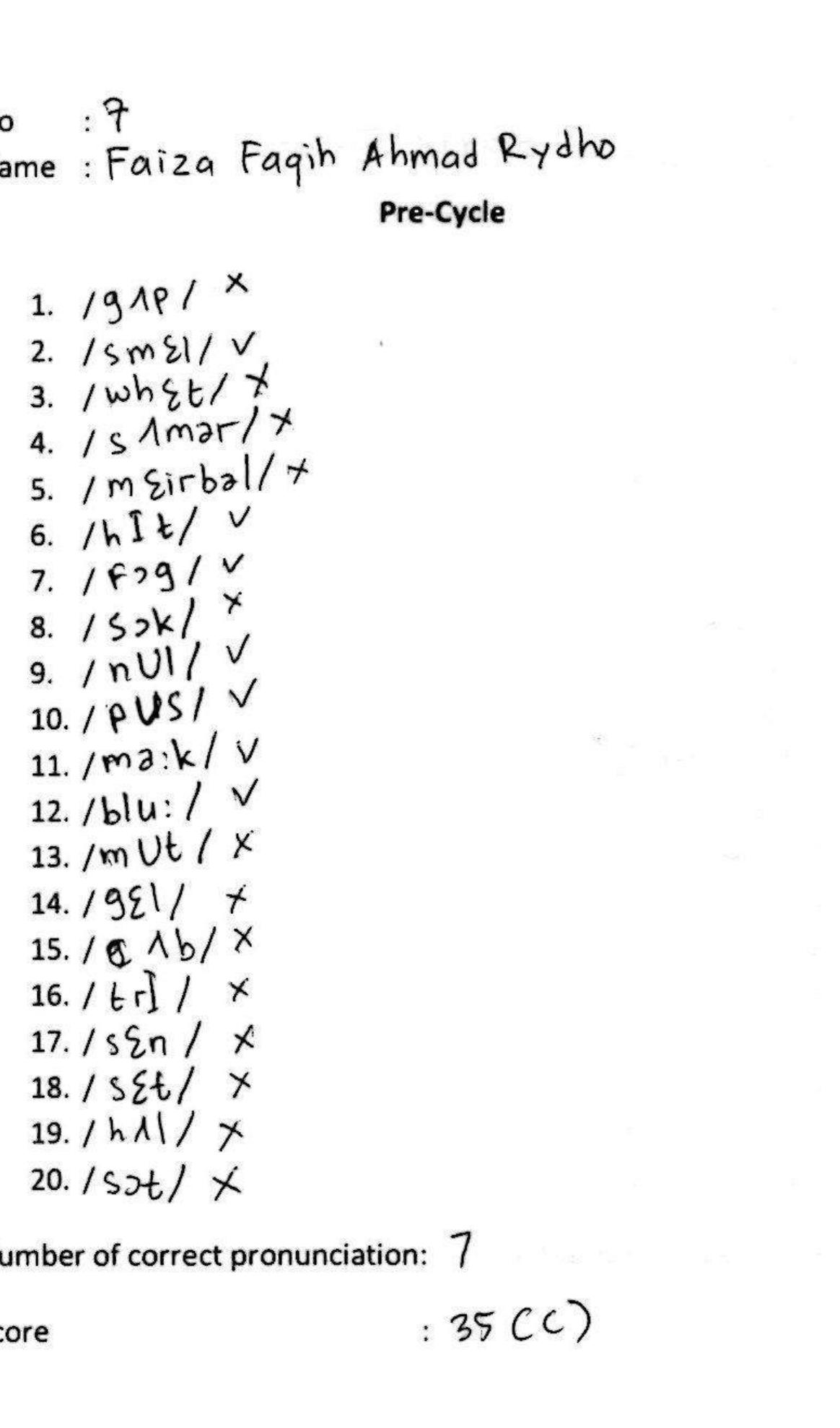Student’s Assessment Sheet 