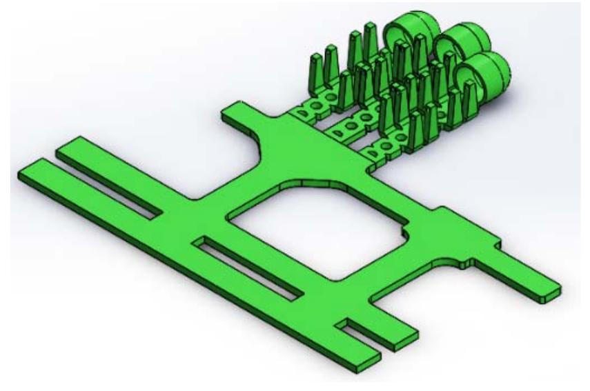 Fig. 1. Design of Soft Exoskeleton Glove  Actuators on wearable exoskeleton glove have an important role as the main driving system. In the selection of actuator types, the researchers considered using three types of actuators, namely PneuNets (Pneumatics network), Combustion driven actuators (CDA), and motor-tendon actuation. The motor-tendon actuation system was chosen in this study because, in the development of soft glove, there was concern itself in using Pneunets and CDA type actuators. One of the concerns is if there is cavitation (a hole in the soft glove caused bubbles during the casting process). The cavitation can lower the performances of Pneunets and CDA actuators. While on the motor-tendon type, cavitation can be neglected. The soft glove developed should not have a hole caused by cavitation, as it will reduce the aesthetic value of the soft exoskeleton glove.  