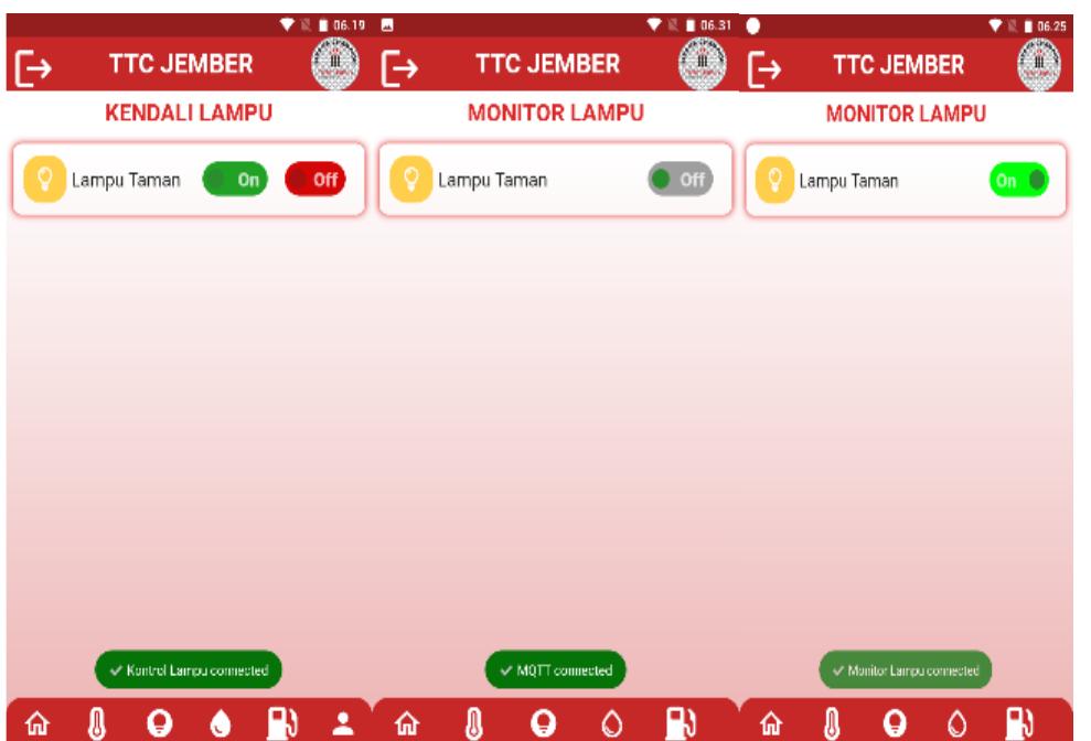 C. Lighting Control Dashboard  Figure 10. Visualization of the Lighting Control Interface Flutter Application with MQTT 
