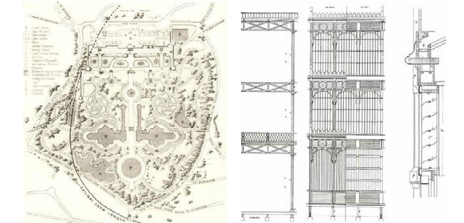 FIG. 3.1.5.3 Facade Details (Schittich e.a. 2007 p.20)  FIG. 3.1.5.2 Plan of Crystal Palace and Park (wikimedia.org) 