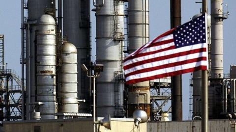 A US flag outside Chevron's oil refinery in Pascagoula, Mississippi